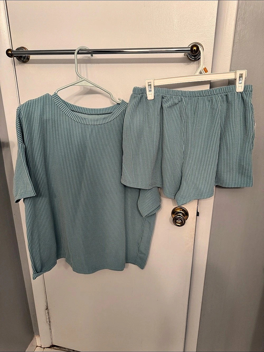 Green Striped Short-Sleeve Top & Shorts
